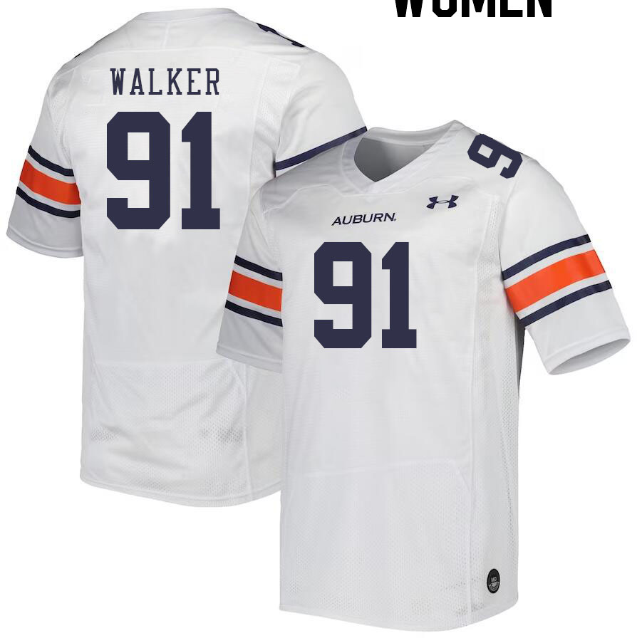 Women #91 Zykeivous Walker Auburn Tigers College Football Jerseys Stitched-White - Click Image to Close